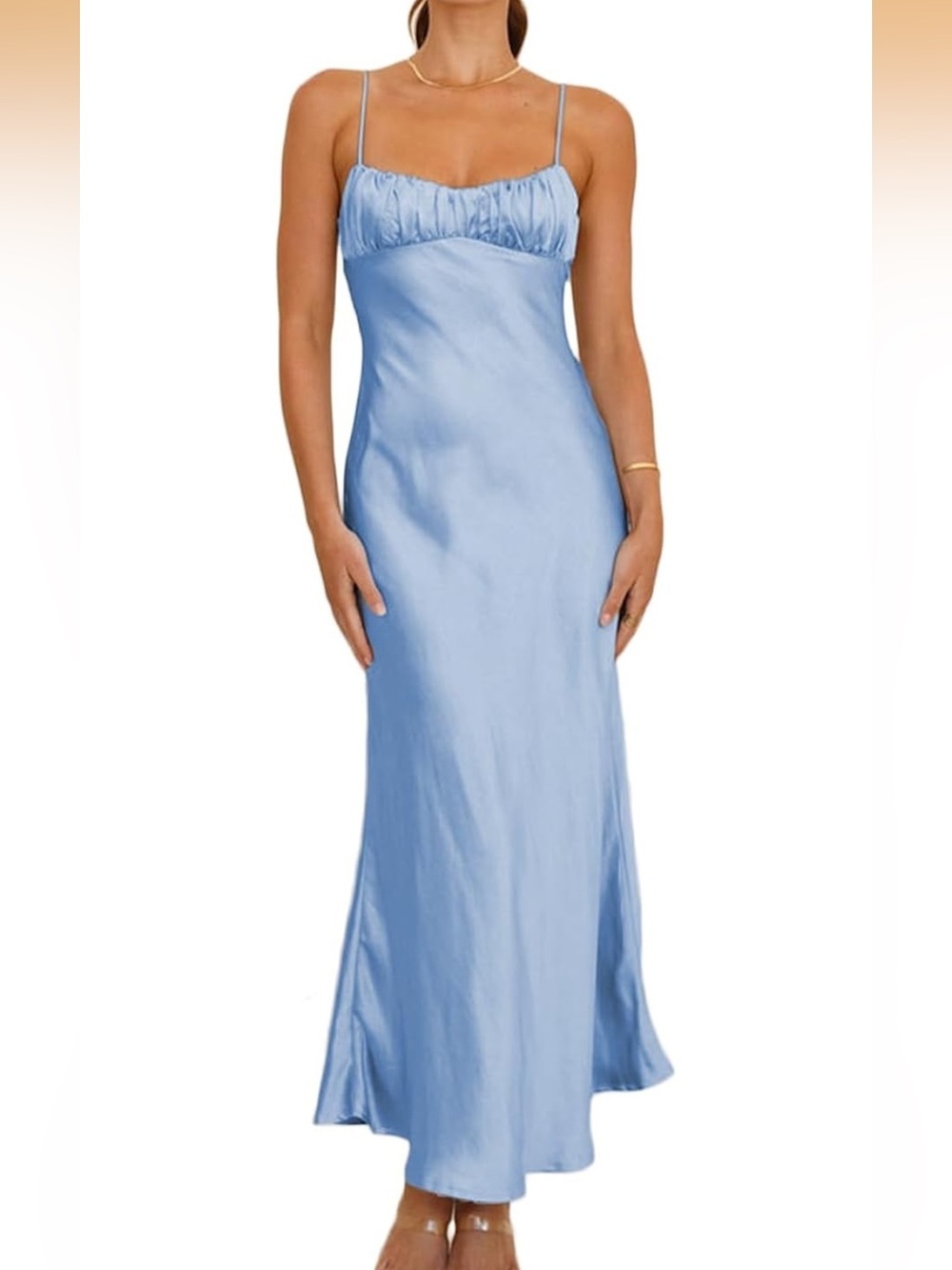 Satin Spaghetti Strap Backless Ruched Twist Silk Open Back Cut Out dress XL